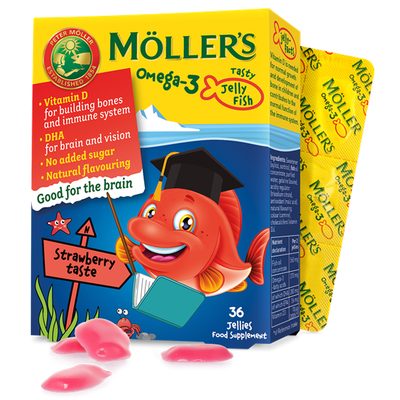 Möller's Omega 3 Jelly Fish Strawberry Gummies - 36 jellies