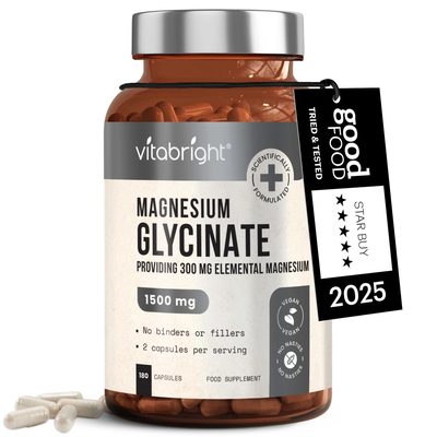 Magnesium Glycinate Capsules 1500mg High Strength for Tiredness Fatigue - 1 Bottle