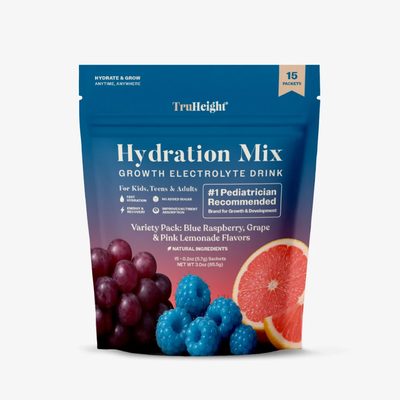 TruHeight Hydration Mix Growth Electrolyte Drink - Variety Pack (Blue Raspberry, Grape, Pink Lemonade)