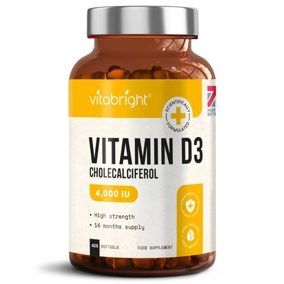 Vitamin D3 4000IU - 425 High Strength Softgels Immune System Bone Muscle Support