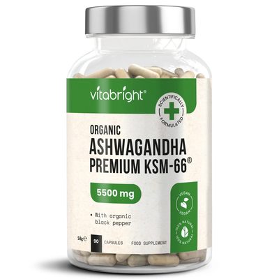 Ashwagandha KSM-66 Capsules - 90 Organic Premium Capsules - 5500mg - 1 bottle