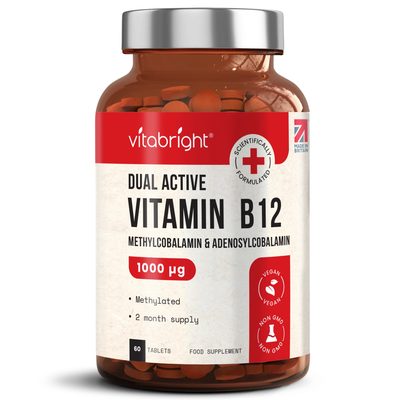 Vitamin B12 - 1000 ug - 60 High Strength Vegan Tablets - Dual Active